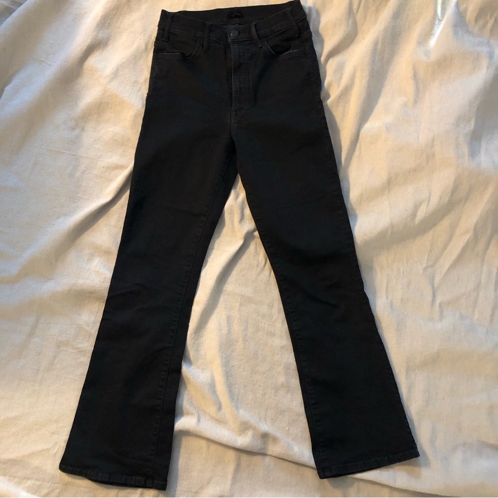 Mother The Hustler Black Ankle Flare Jeans (not frayed)